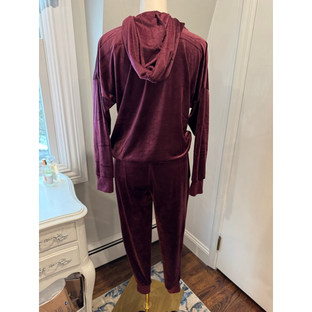 Felina | Women's Luxe Velour Zip Hoodie Track Pants & Joggers | Color-Fig Size M - Picture 3 of 11
